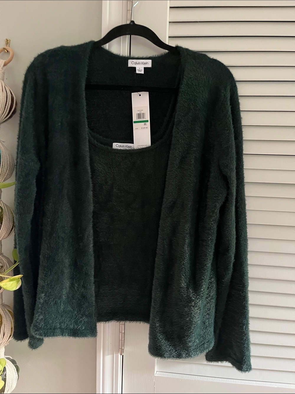 Calvin Klein Forest Green Fuzzy Open-Front Cardigan